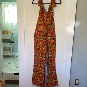 Women's Floral Halter Jumpsuit in Orange and Yellow